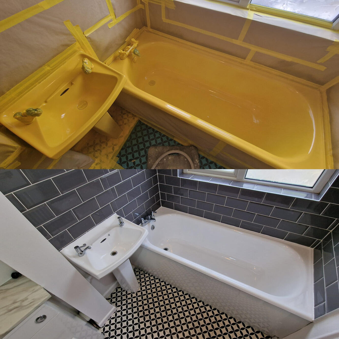 Before and after ceramic sink and steel bath re-enamelling in Wolverhampton