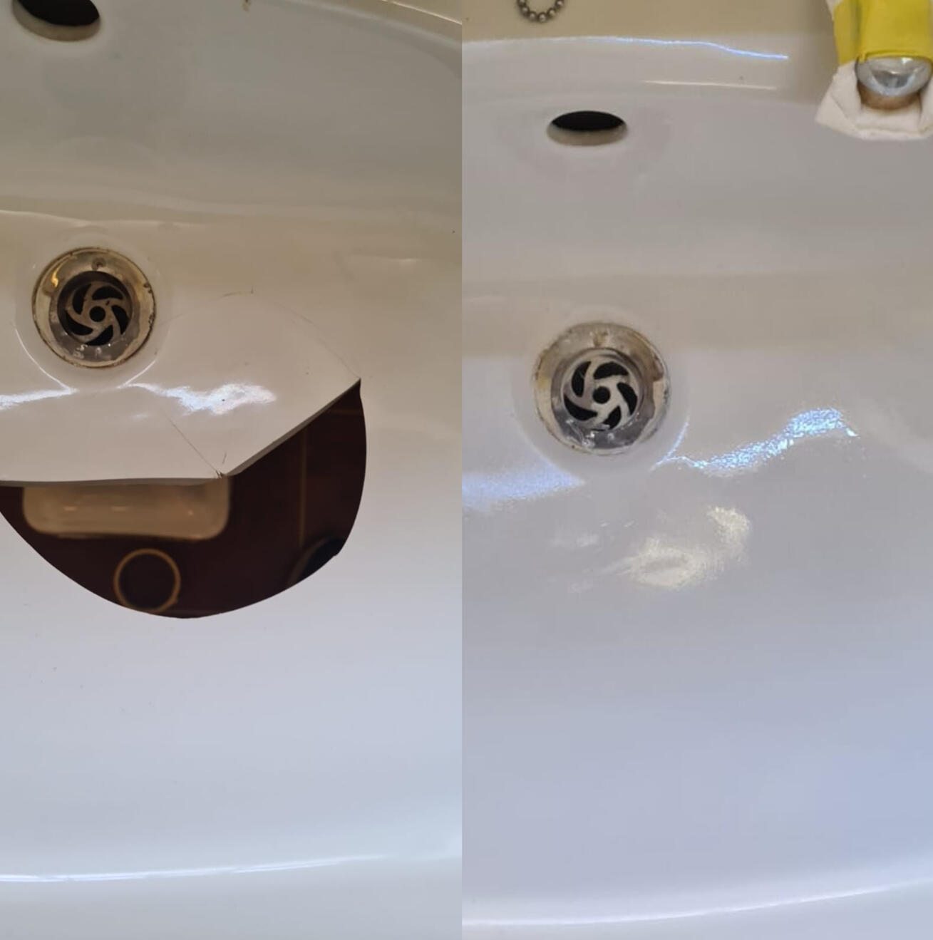 before and after pictures of a ceramic sink crack repair Before and after ceramic sink crack repair in Wolverhampton
