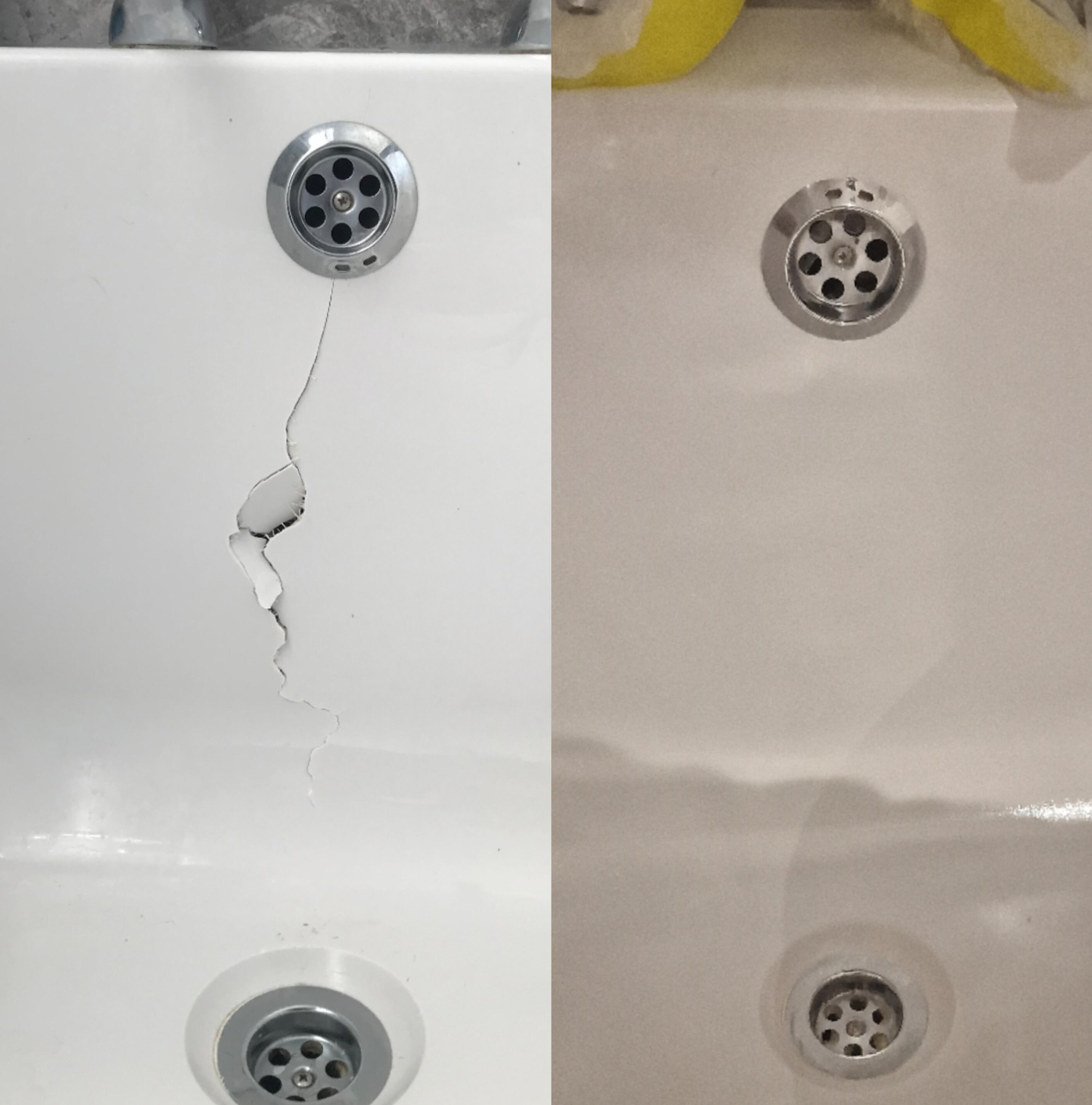 Acrylic Bath Crack Repair Before & After photos of an Acrylic Bath Crack Repair in Wolverhampton